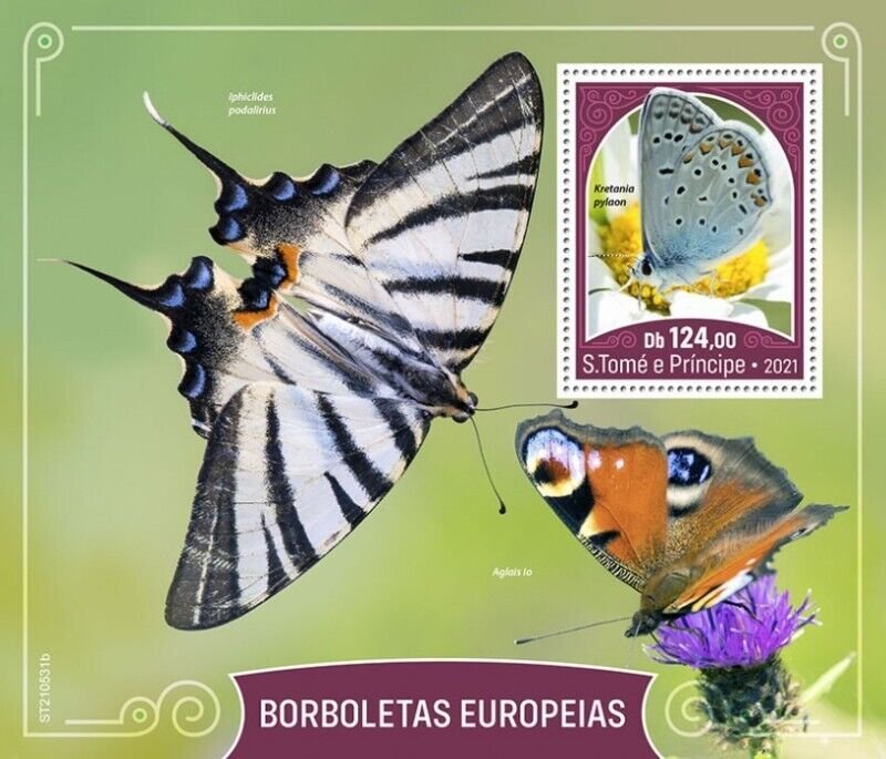 St Thomas - 2021 European Butterflies, Zephyr - Stamp Souvenir Sheet - ST210531b