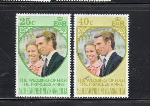 ST. KITTS-NEVIS #274-275  1973 WEDDING OF PRINCESS ANNE  MINT VF LH O.G  b