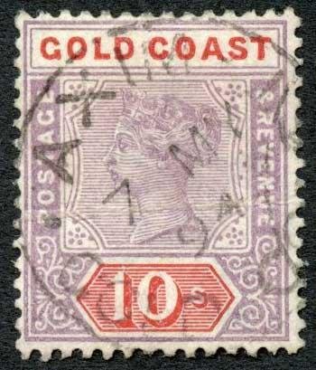 Gold Coast SG23a 10/- Dull Purple and Carmine Cat 325 pounds 