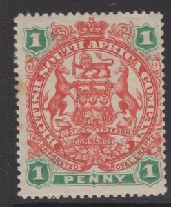 RHODESIA SG67 1897 1d SCARLET & EMERALD MTD MINT TONE SPOTS