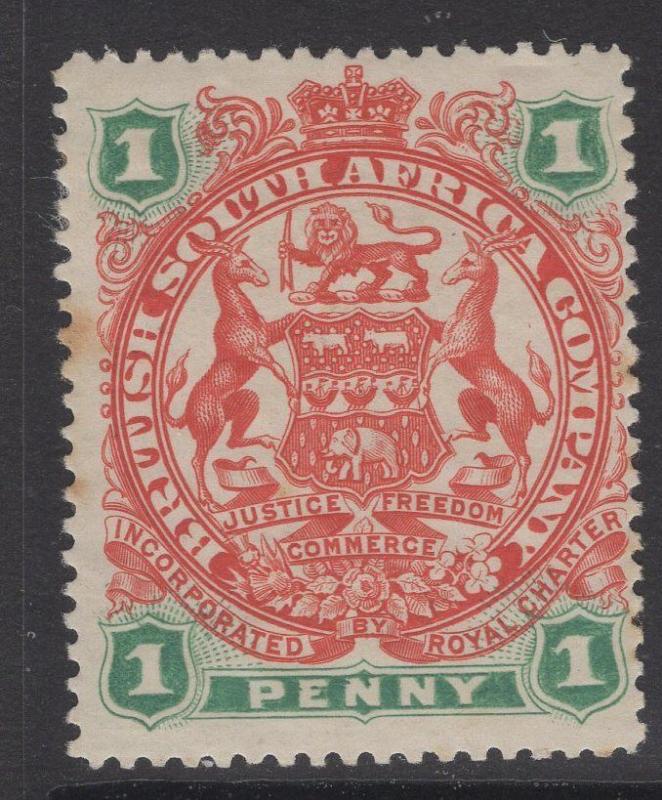 RHODESIA SG67 1897 1d SCARLET & EMERALD MTD MINT TONE SPOTS