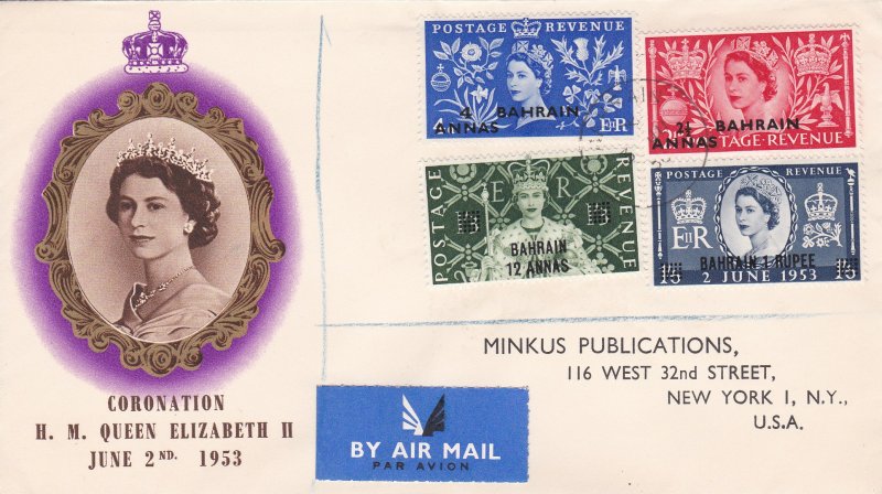 Bahrain # 92-94, Queen Elizabeth's Coronation, First Day Cover