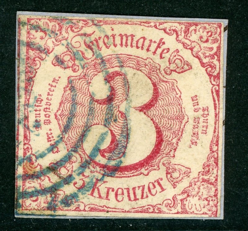 Germany States 1862 Thurn & Taxis 3 Kr Rose South Dist Scott #53 VFU G337