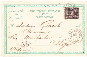 FRANCE cover Overprint Alexandrie (Egypt) 4 July 1912 - postcard to France