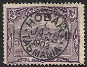 TASMANIA  Australia 1902 Sc 97, Used VF, 2d HOBART bullseye cancel