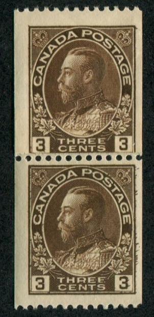 Canada SC# 134 (SG# 218a) King George V 3c COIL Pair MLH/MNH