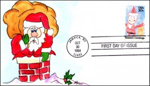 Scott 2108 20 Cents Santa Claus Melissa Fox Hand Painted FDC 2 Of 12