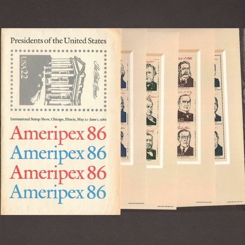 Ameripex '86 President Souvenir Sheets Sc# 2216-2219  ⭐⭐⭐⭐⭐⭐