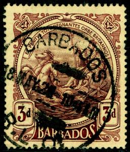 BARBADOS SG186a, 3d deep purple/yellow, USED. Cat £45. THICK PAPER