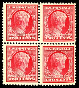 U.S. #367 MINT BLOCK OG NH