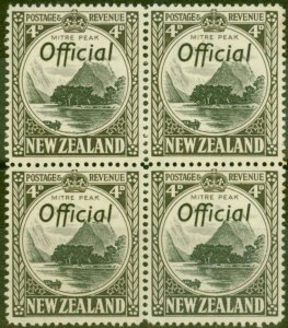 New Zealand 1941 4d Black & Sepia SG0126a P.14 V.F MNH Block of 4