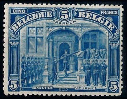 [66444] Belgium 1915 5 Franken Mint Re-gummed VF