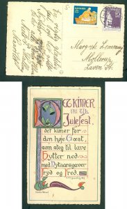 Denmark. Christmas Card 1939 With Seal + Sc#265. Maarslet. Psalm: Grundtvig 1820