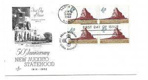 1191 New Mexico Statehood ArtCraft block of 4 FDC