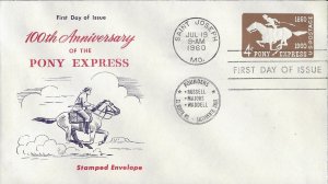 1960 Stamped Envelope FDC, #U543, 4c Pony Express, neat cachet