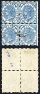 Ceylon SG61 1d Blue Perf 14 Block (Bottom left stamp torn)