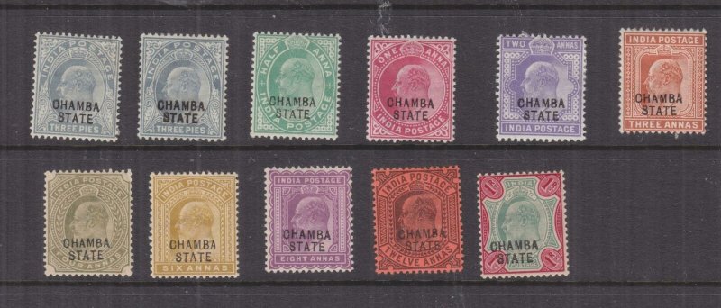 CHAMBA, INDIA, 1903 KEVII selection to 1r., lhm. (11).