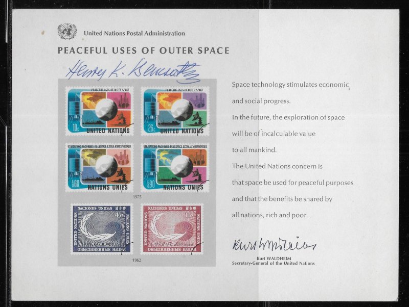 United Nations Souvenir Card Scott SC7 Outer Space Signed by Designers