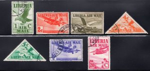 Liberia 1938 1c to 20c Airmail, Scott C4-C10 CTO, value = $1.75