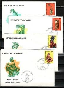 Gabon, Scott cat. 543-546. Native Music Instruments issue on 4 First day covers.