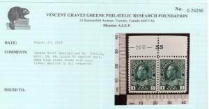 Canada #104viii Extra Fine Never Hinged Plate #55 Pair **With Certificate** 