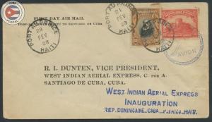 Cuba 1928 First Flight Cover Port au Prince Haiti - Santiago | Edifil C6 | CU...