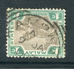 STRAITS SETTLEMENTS; 1900s Fed States Tiger used value + POSTMARK Kampar