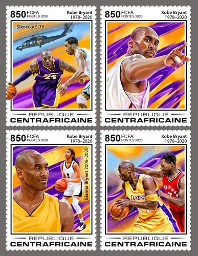 Stamps CENTRAL AFRICAN REP. (CENTRAFRIQUE) / 2020. Set. Kobe Bryant