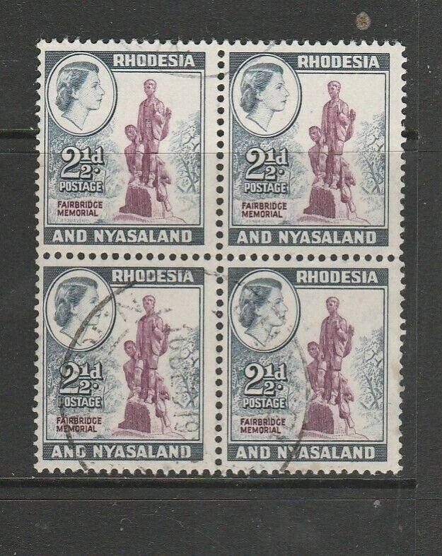 Rhodesia & Nyasaland 1959 Defs, 2 1/2d FU Block 4 SG 21