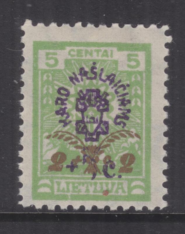 LITHUANIA, 1926 War Invalid's Fund, 2c.+2c. on 5c.+5c., lhm.