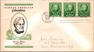 FDC 1940 SC #869 Linprint Cachet - Boston, Mass - Strip Of 3 - J5449