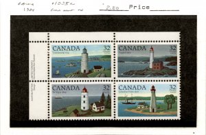 Canada, Postage Stamp, #1035a Block Mint NH, 1984 Lighthouses (AF)