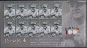 ST VINCENT Sc # 282 CPL MNH FULL SHEET of 10 of BABE RUTH - SULTAN of SWAT