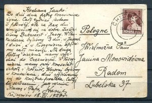 Romania 1929 Picture Postal Card Used to Poland King Michael Single 8864