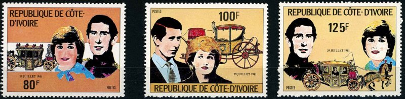 Ivory Coast Sc#593-6, C29 Royal Marriage Diana & Charles plus Kennedy All VF MNH