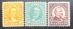 Scott#: 562, 563, 564 Monroe, Hayes, Cleveland 10¢ - 12¢ single stamps MLHOG K1