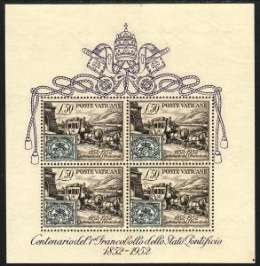 1952 Vatican Roman States Stamp & Stagecoach SS Souvenir Sheet MNH Sc# 155a