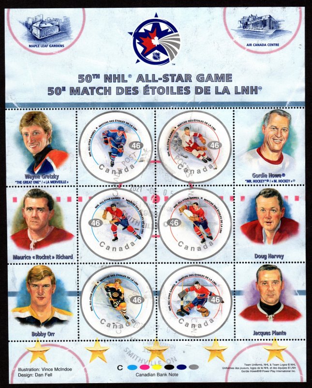 Canada - Postally-Used Souvenir Sheet Scott #1838 (Hockey)