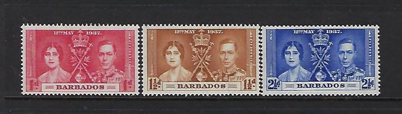 BARBADOS SCOTT #190-192 1937 GEORGE VI CORONATION ISSUE  - MINT LIGHT HINGED