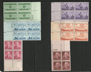 USA Stamps #1060,1061,1062,1065,1069,1072 Plate Blocks of 4