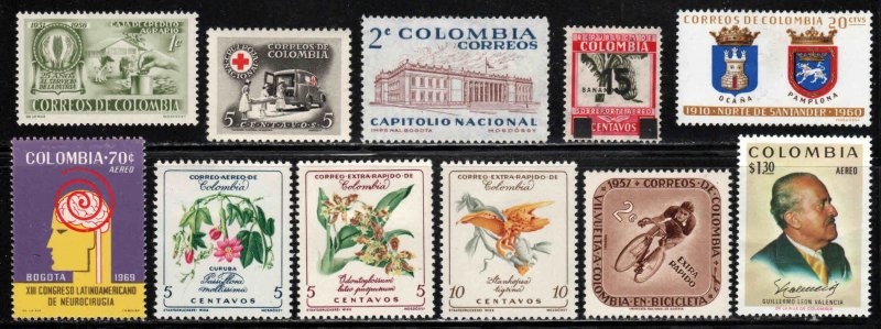 Colombia ~ 11 Different Stamps - Unused, MX Condition