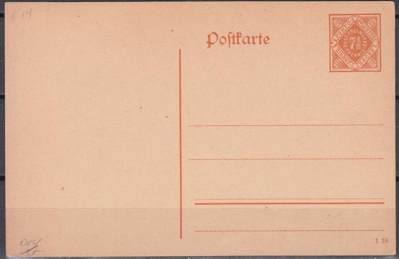 Wurtemberg - 7 1/2pf unused postcard DP14 (2425)