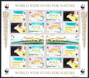 Mongolia WWF Saiga Sheetlet of 4 sets 1995 MNH SC#2209-2212 SG#2497-2500