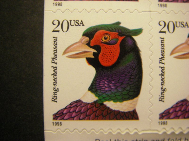 Scott 3050, 20c Pheasant, booklet single, MNH Beauty