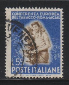 Italy,  55 l Girl holding tobacco plant  (SC# 546) Used