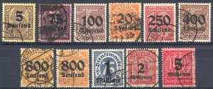 Germany Sc# O29-O39 Used 1923 Overprint Officials