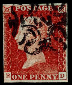 Sg8, 1d red-brown PLATE 39, FINE used. MX NUMBER 2. Cat £180. RD