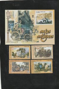 Cuba  Carros  Antiguos  4908-9,4911-12 + Souvenir 4913  usados