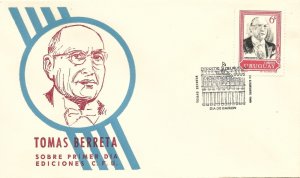 URUGUAY 1969 CENTENARY OF BIRTH OF TOMAS BERRETA FIRST DAY COVER SPECIAL CANCEL
