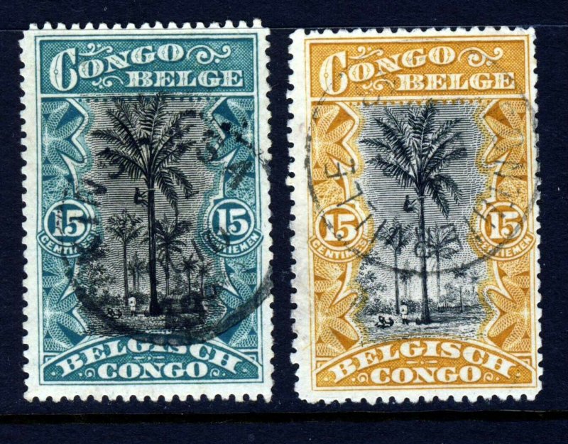 BELGIAN CONGO 1910-15 15 Cents Both Colours SG 62 & SG 72b VFU